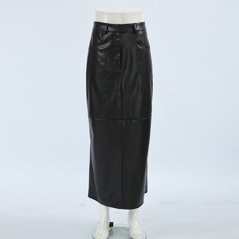 

Fashion Autumn Sexy Stylish Matte PU Leather High Waist Skirt High Waisted Pu Skirt Black S