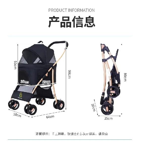 new Outdoor large space, four wheeled cat, dog, and dog cart, lightweight foldable and separated pet cart Pet Strollers