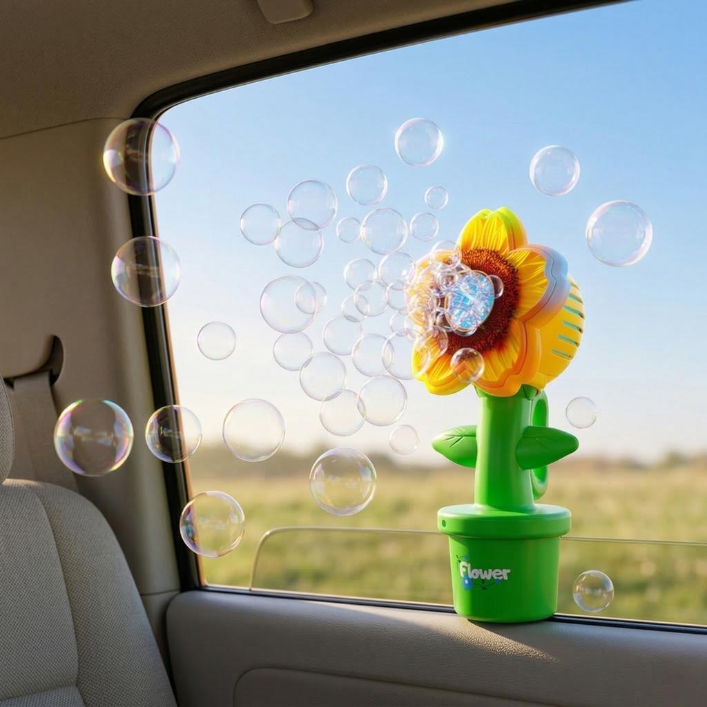 30ml Car-Mounted Sunflower Bubble Machine — Electric, Swinging, And Light-Up — The Bubble Toy For Kids