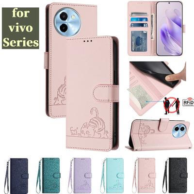 6-Color PU Leather Phone Wallet Case with Cat-and-Mouse Pattern Case for Vivo iQOO U3,U10,U20,Z3,Z9..T2,T3,V29 Lite,V30,V40,Y02,Y03,Y18,Y12,Y19...