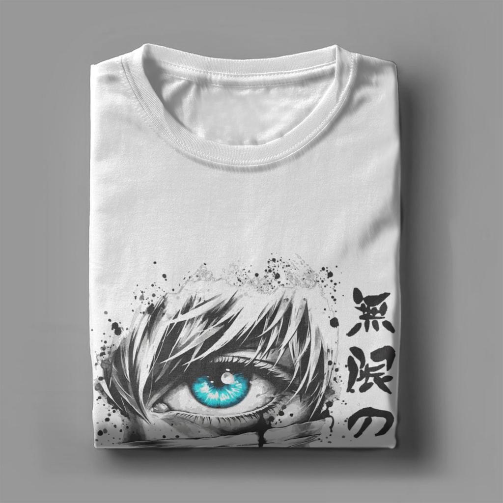 Men T-Shirts Gojo Satoru Jujutsu Kaisen Limitless Eye Vintage 100% Cotton Tee Shirt Short Sleeve T Shirt Tops Graphic Printed