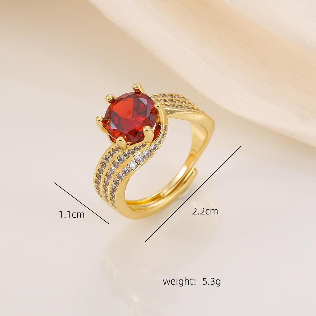 High-End Light Luxury Women's Copper Ring with Zircon Inlay and Real Gold Multi-Layer Design