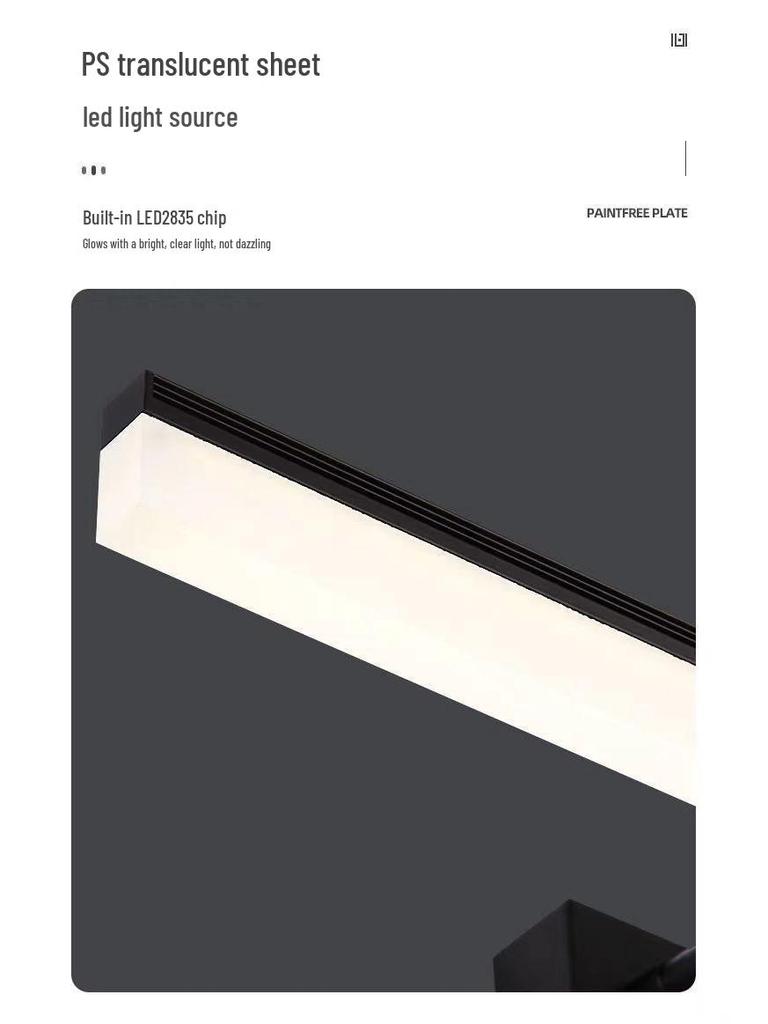 Waterproof LED Vanity Light with Retractable Bracket and Mist-Proof Acrylic Shade for Bathroom Mirrors.