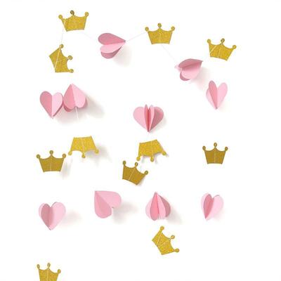 3D Glitter Love Crown Garland With 2M Paper Heart-shaped Hanging String For Wedding Birthday Party Home Curtain Hanging Ornaments Decoration Supplies
