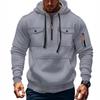 Mens Hooded Long Sleeve Pullover Sweatshirt With Multiple Pockets Zipper Front Casual Sporty Style