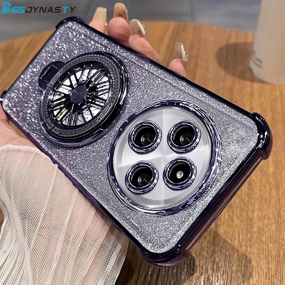 Capa Redmi14C Galvanizada com Glitter e Suporte Giratório com Giroscópio Para Xiaomi Redmi 14C 13 13C Note 12 12C 9 9C 10 10A 10C Capa Traseira de Luxo com Suporte