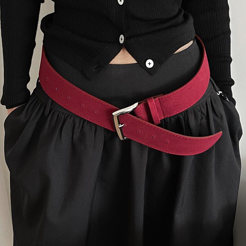 Vintage Style Pu Leather Belt For Women With Alloy Pin Buckle Suitable For Office Wear