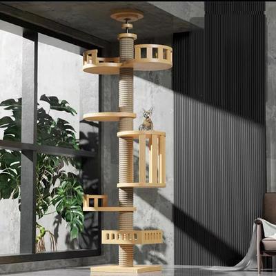 Solid Wood Cat Tree Condo: Space-Saving Capsule Villa for Large Cats with Toys