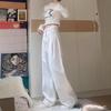 Women's White Wide-Leg Jeans, 2025 Spring/Summer, Pleated High-End, Loose Drapey Full-Length Pants.