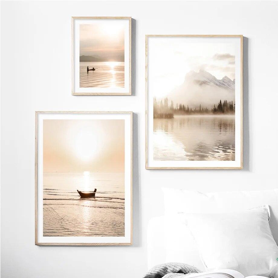 Boho Natural Landscape Lake Wave Palm Mural NordicPosters Wall Art Canvas Painting And Prints Pictures For Living Room Decor