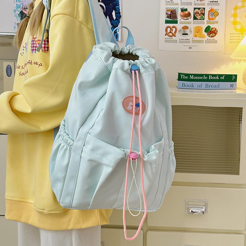 Schoolbag casual simple schoolbag new girl heart drawstring bundle commuter travel backpack student class versatile backpack