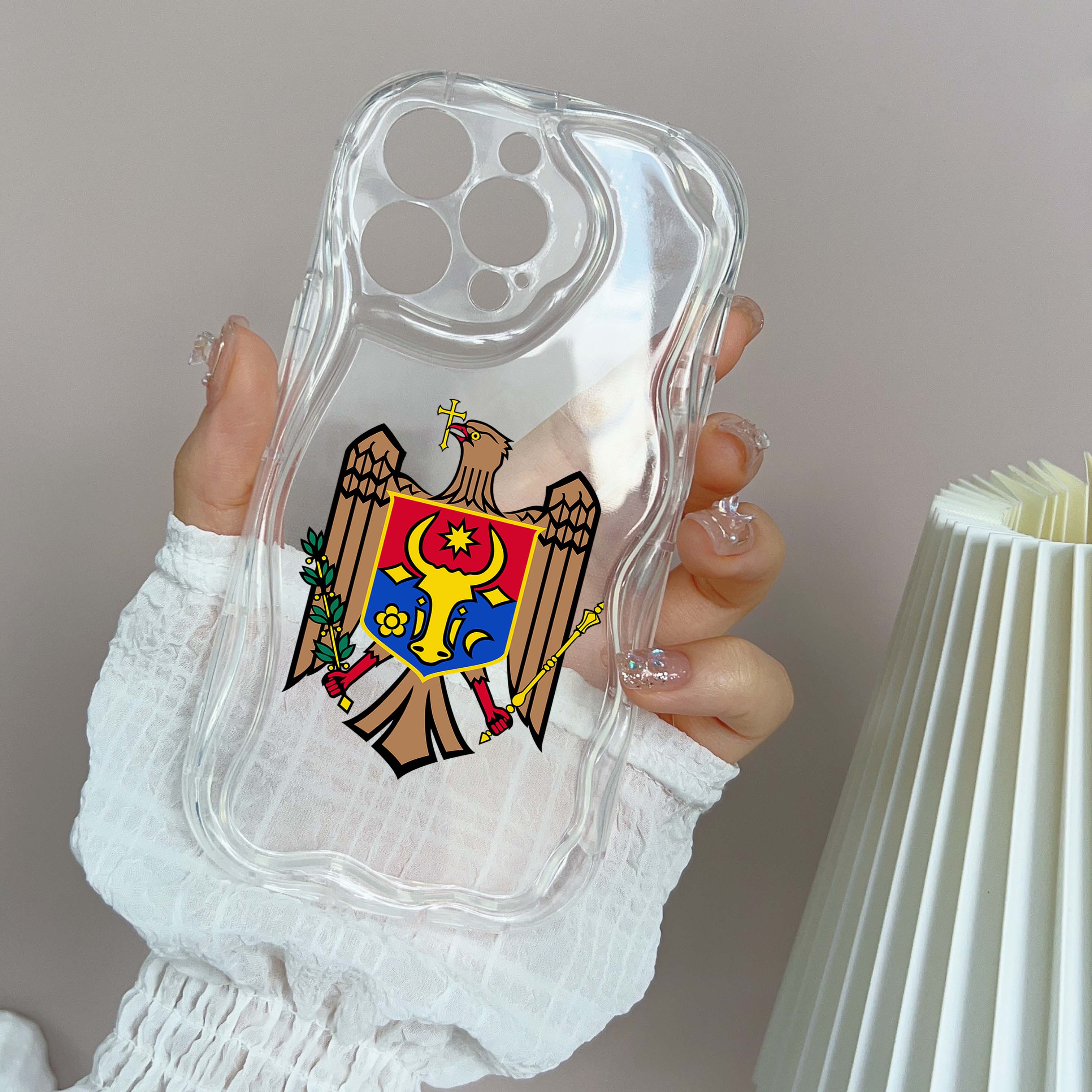 

N21 Национальный герб Молдовы волнистый чехол для телефона для iPhone 15 14 13 Pro Max Samsung S24 S23 Ultra A54 A14 Xiaomi Redmi 13C Huawei Honor Мягкая задняя крышка Realme 5 Pro