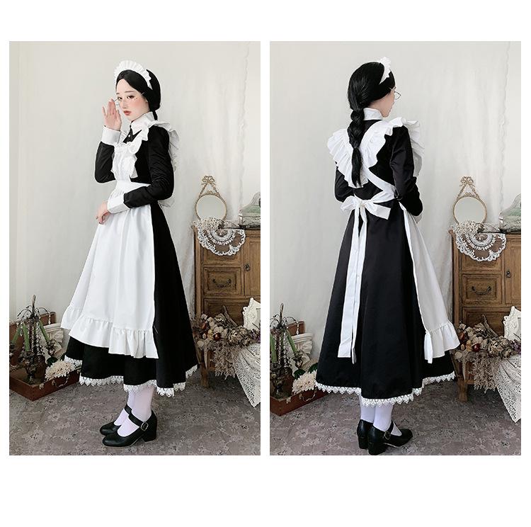 Japanisch inspiriertes Schwarz-Weißes Schuluniform-Maid-Kleid