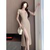 Summer dress new light and mature style sexy temperament split-ended dress niche design sense slim and thin pleated long dress women