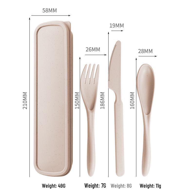 Wheat Straw Travel Cutlery Set: Knife, Fork, Spoon with Storage Box