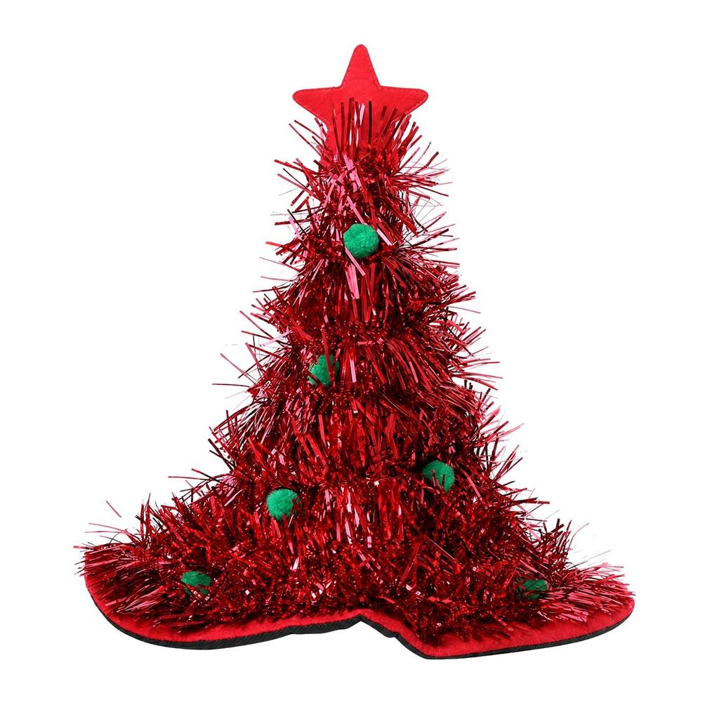 Christmas Tree Hat with Star Topper Festive Tinsel Whimsical for Holiday