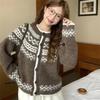 Autumn Winter Printed Cardigan Sweater Vintage Women Knit Long Sleeve Warm Coat Geometric Pattern Loose Button Sweaters Jackets Simple Clothing