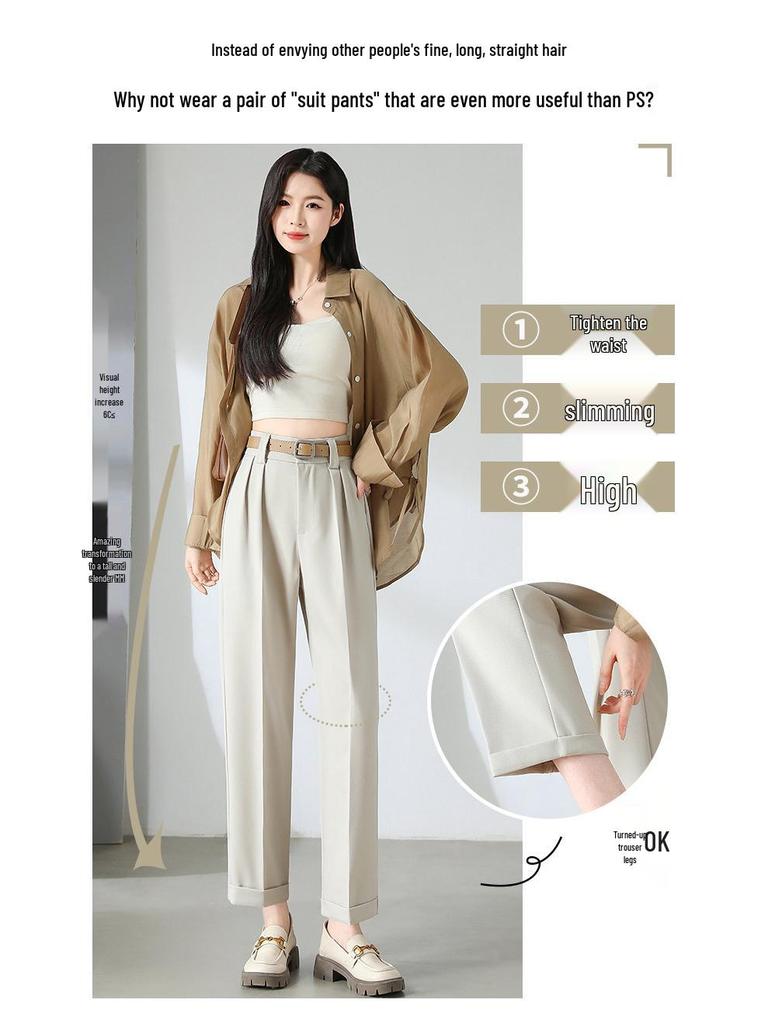 Costume Pantalon Harem Taille Haute pour Femme - Pantalon Cigarette Droit Décontracté Printemps/Été