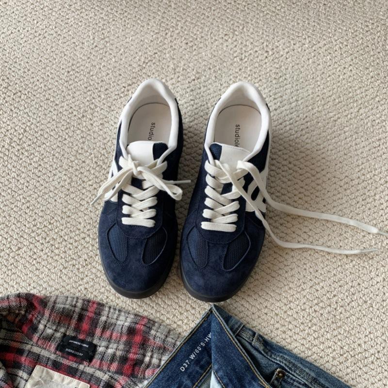 Version leather retro breathable round head lace-up thick sole heightening lightweight board shoes women