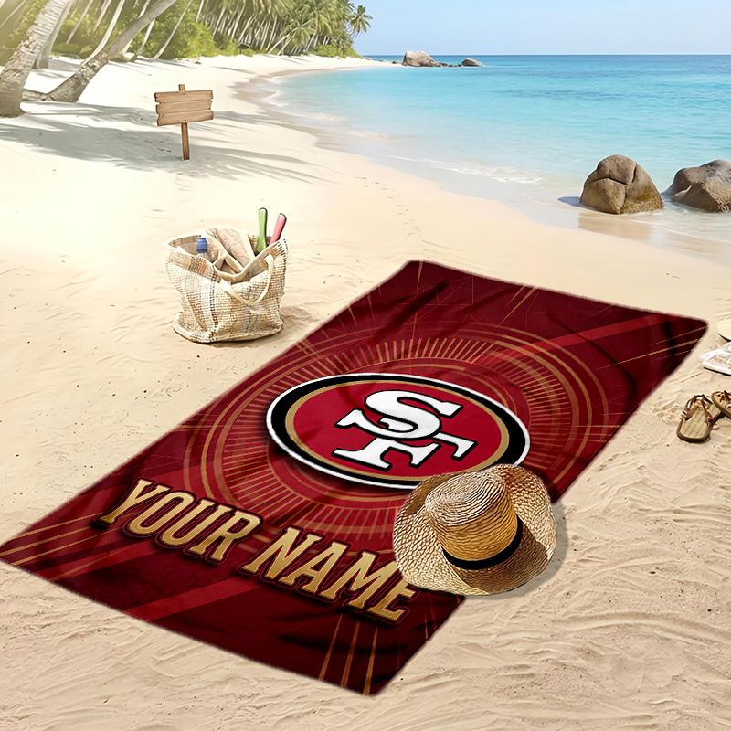 San Francisco 49ers Custom Beach Towel, Print Your Name Text Lightweight Absorbent Towel for Swimming Travel