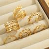 6Leaf and starfish stainless steel women's open ring setpcs Chain-style hollow ring set is a perfect choice for summer vacations and dates, an