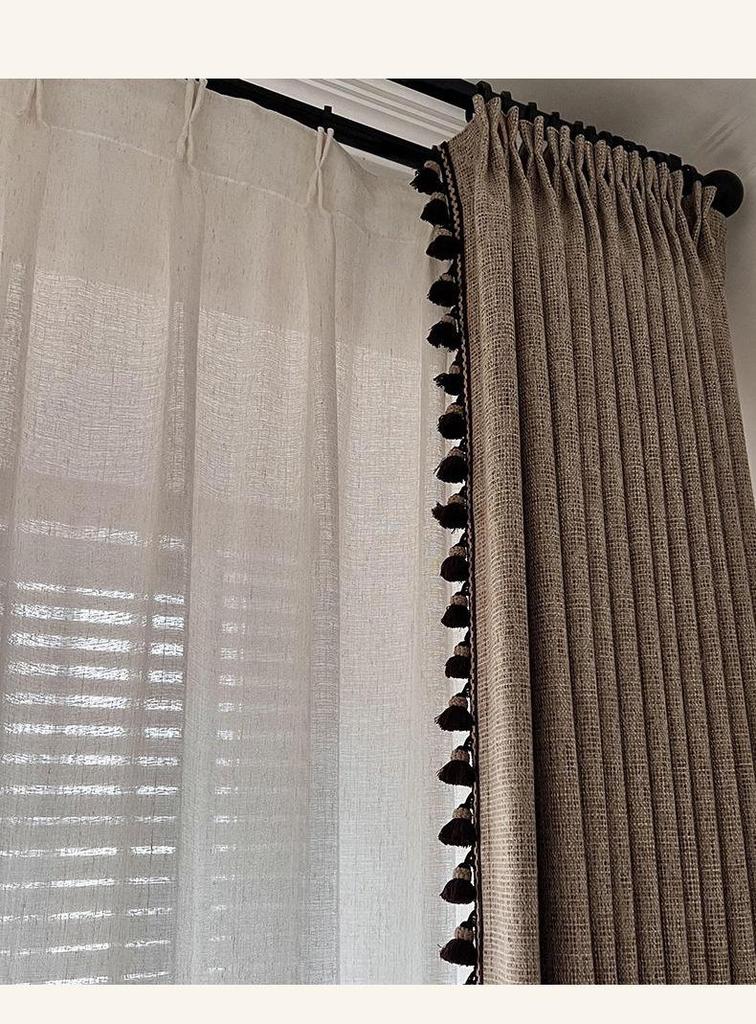 Retro Style Blackout Jacquard Cotton Linen Curtain for Living Room/Bedroom