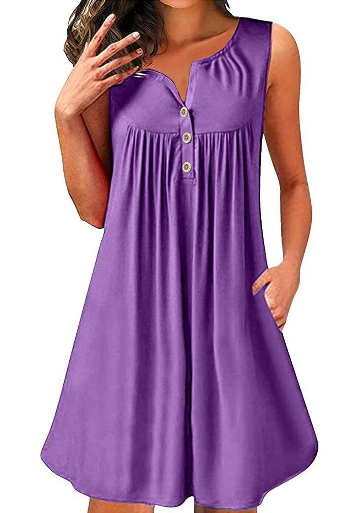 2026 Spring/Summer Women's Sleeveless Pleated Button-Up Vest Dress Pajamas