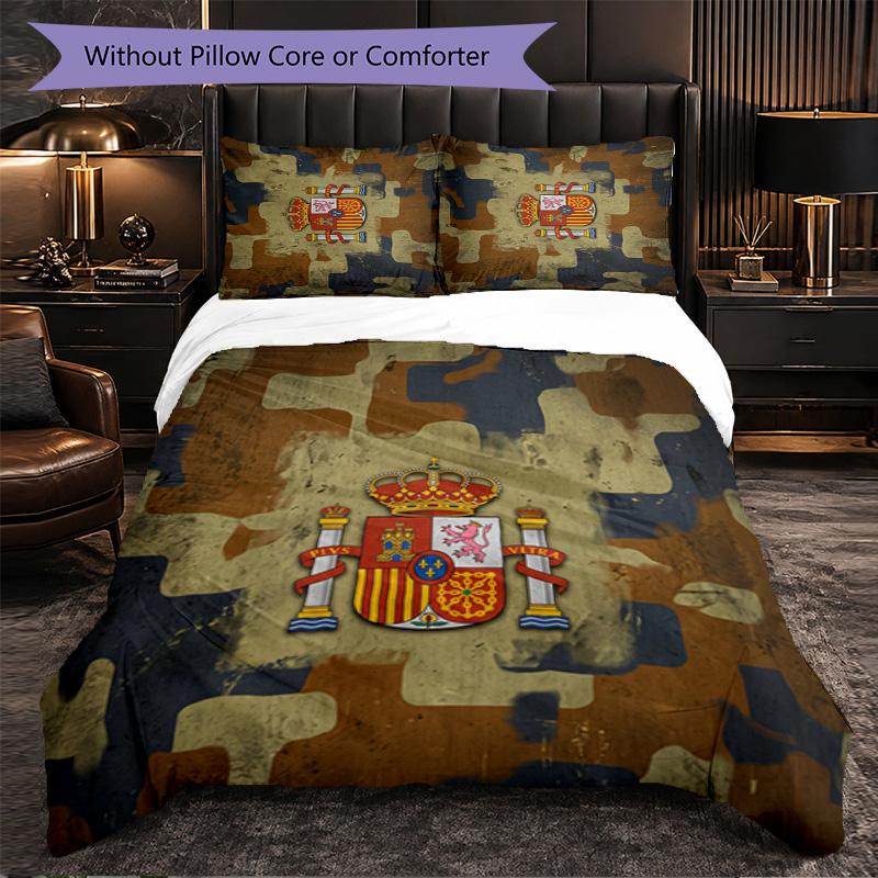 Spain Football Pattern 3 Pieces Bedding Set Soft Microfiber Duvet Cover with Pillow Cases for Bedroom