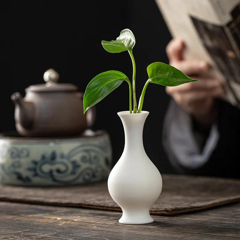 Mini Kleine Vaas Wit Porselein Jade Heilige-Watervaas Tearoom Thee Ceremonie Chinese Bloemenhouder Hydroponische Plant Bloemplantapparaat