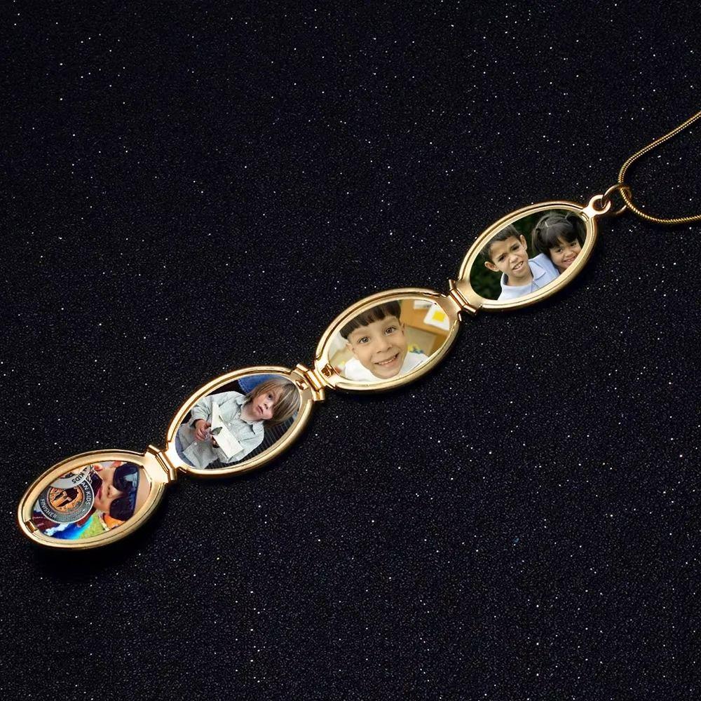 Memory Fashion Album Box Necklaces Chain Memory Floating Locket Necklace 4 Photo Pendant Women