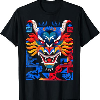 Dragon Art Geometric Animal Face Graphic Dragon T-Shirt