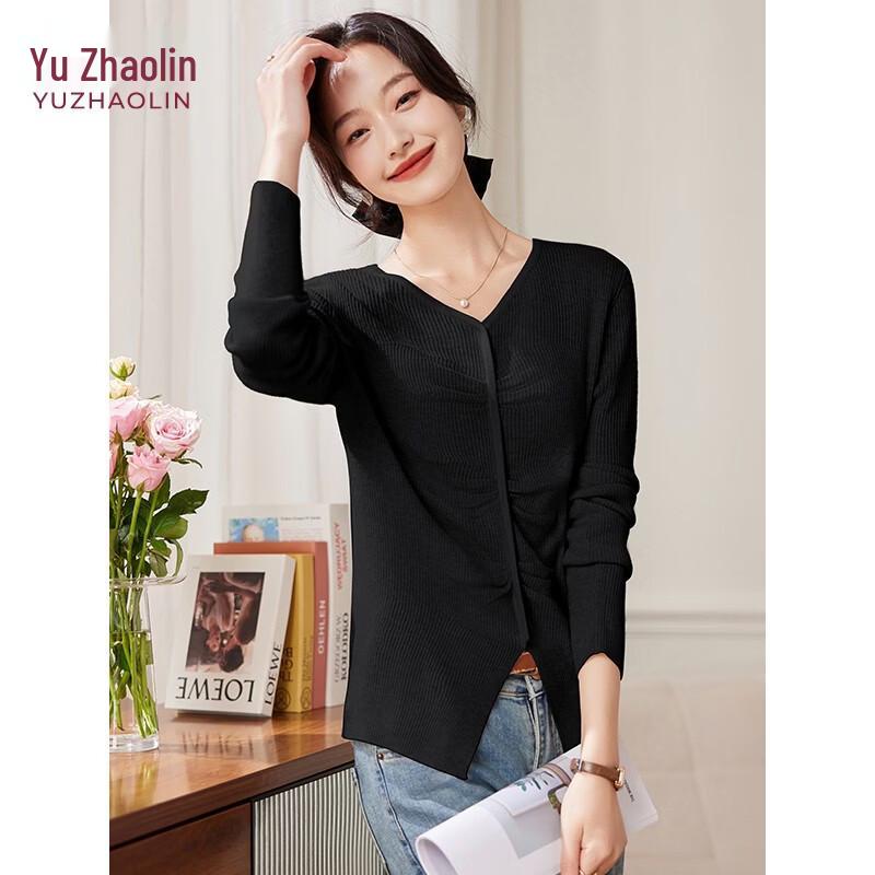 YUZHAOLIN Women s Irregular V-Neck Knit Top M