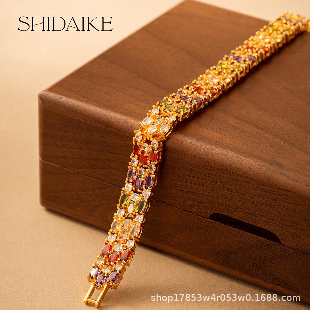 Best-selling Europe, America, the Middle East TK color zircon inlaid bracelet jewelry manufacturer straight hair atmospheric bracelet fashion high