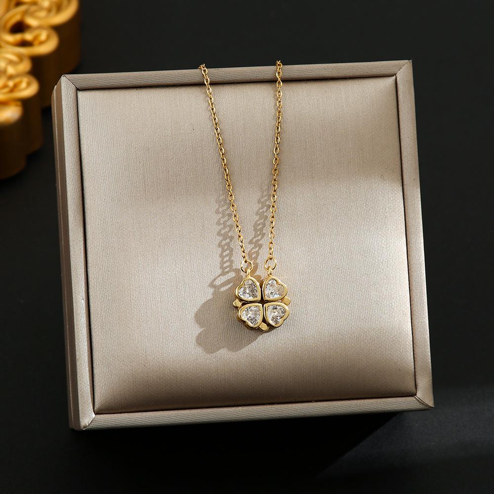 Japan and South Korea Simple Popular Wind Titanium Steel Necklace Female Niche Exquisite Internet Celebrity Zircon Clavicle Chain High-end Jewelry