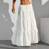 White Skirt Women's High Waist, New Elastic Lace-up Cake Skirt, Thin and Big Swing Skirt