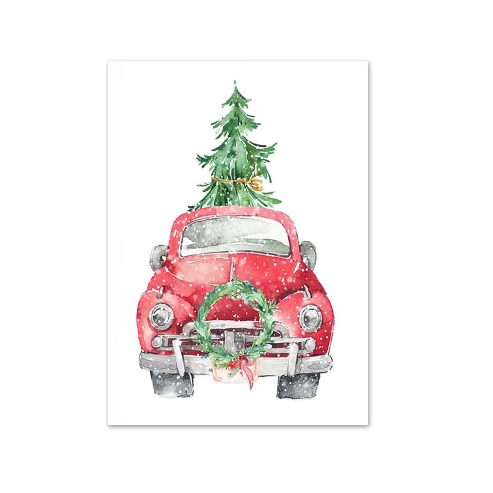 Cartoon Christmas Holiday Tree Sock Snowman Car Dog Wall Art Canvas Painting Posters And Prints Wall Pictures Kids Room Decor