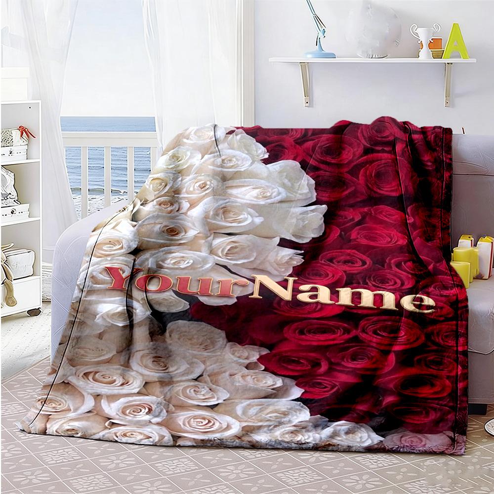 Rose Personalized Text Blanket Cozy Personalized Blanket Durable Comfort Perfect for Living Room Office Picnics Seaside for All Occasions