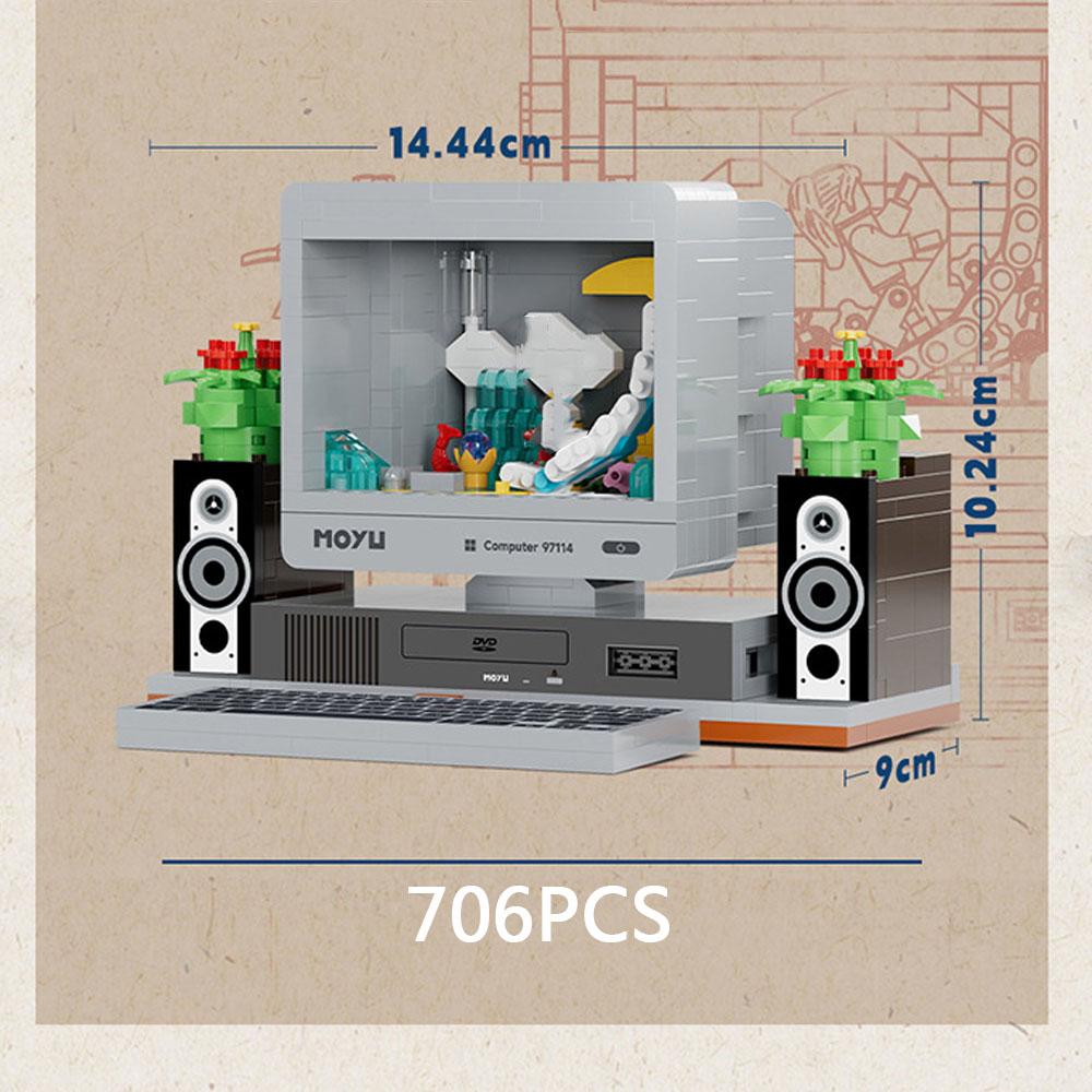 Classic Retro Household Electrical Appliances Block Television Washing Machine Recorder Computer Model Building Brick Toy