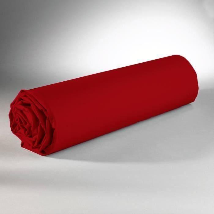 Drap Housse - 100% Coton - Rouge - 160 x 200 cm - Douceur Naturelle - Lavable