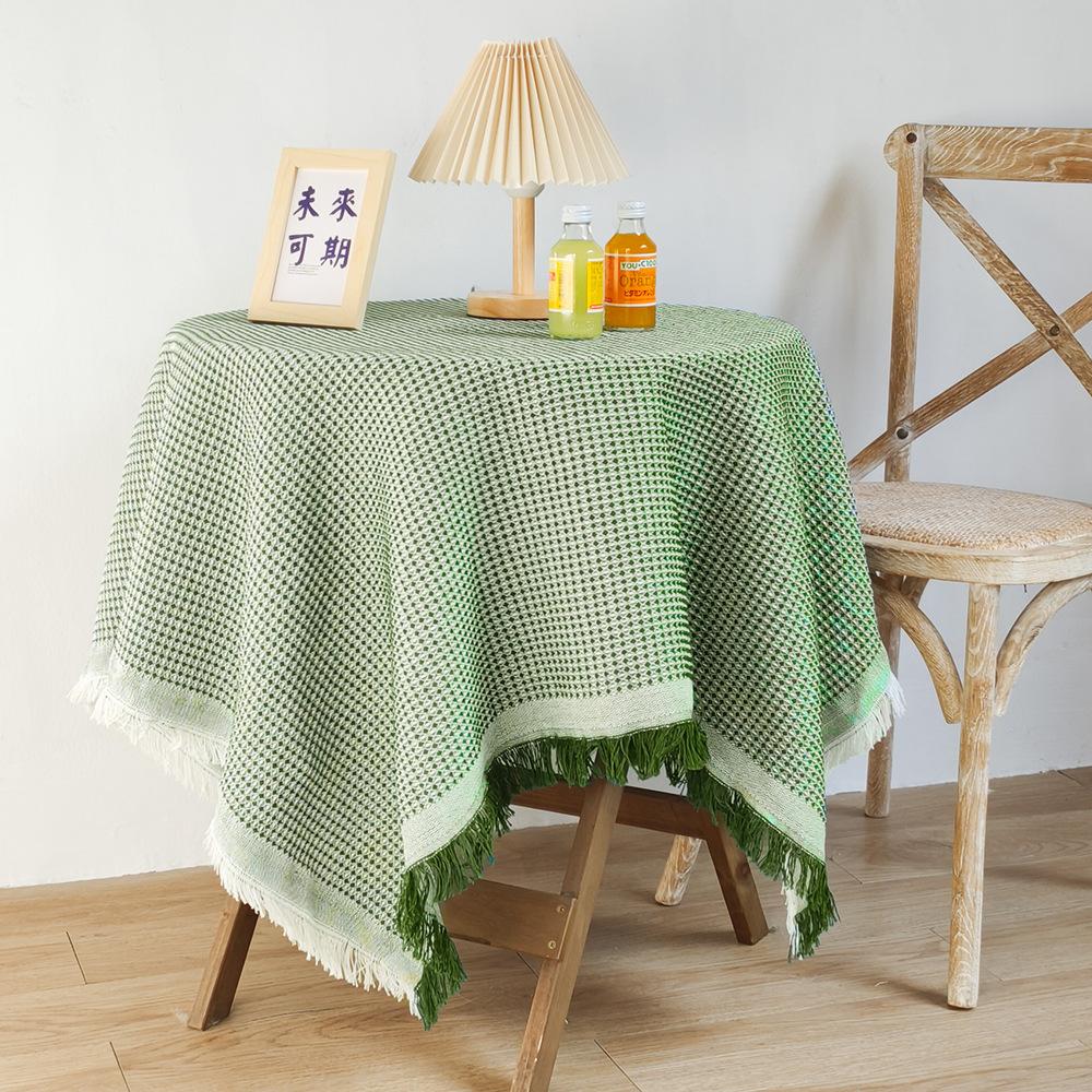 Cream Style Cozy Tassel Cotton Linen Tablecloth Photography Backdrop Prop Round Table Decoration Cloth Versatile Coffee Table Cover Dining Table Mat