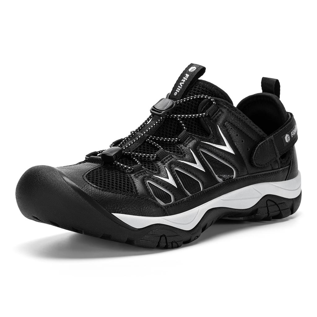 Men's Wide Fit Leather Hiking Sandals Breathable Water Shoes with Arch Support for Beach and Summer