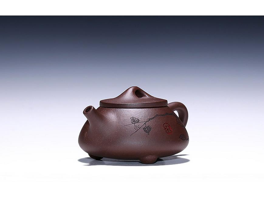 Authentic Yixing Purple Clay Shi Piao Teapot with Engraved Inscription