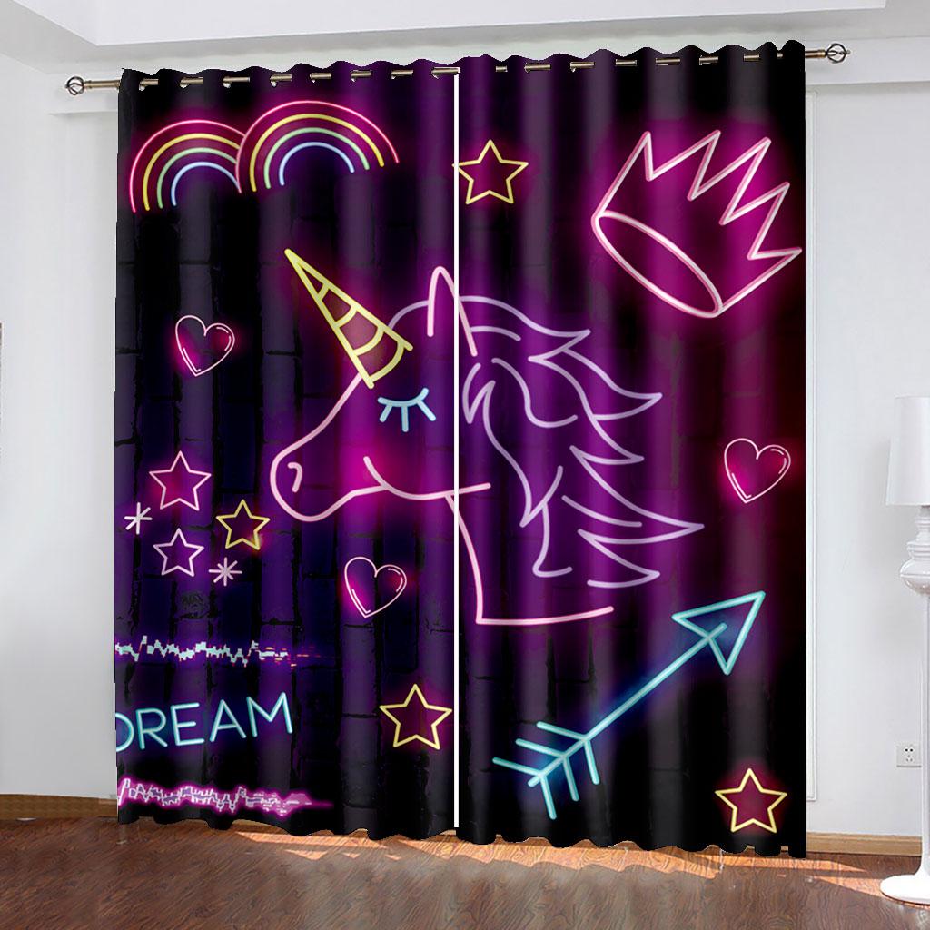 Free Shipping Pink Black Rainbow Unicorn Cartoon Window Thin Shading Curtain Kids Childern for Bedroom Living Room Decor Hooks