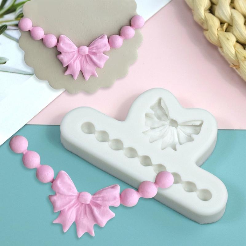 Silicone Chocolate Moulds Fondant Mold Bowknot Pearl Necklace Shape Silicone Material Household Baking Mould Baking Tool