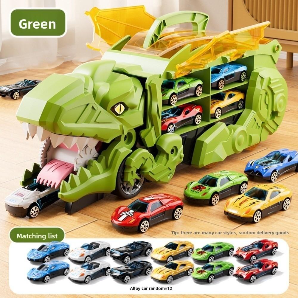 

Folding Dinosaur Transporter Car Roll To Eat Toy Car Storage Box for Mini Car зелений