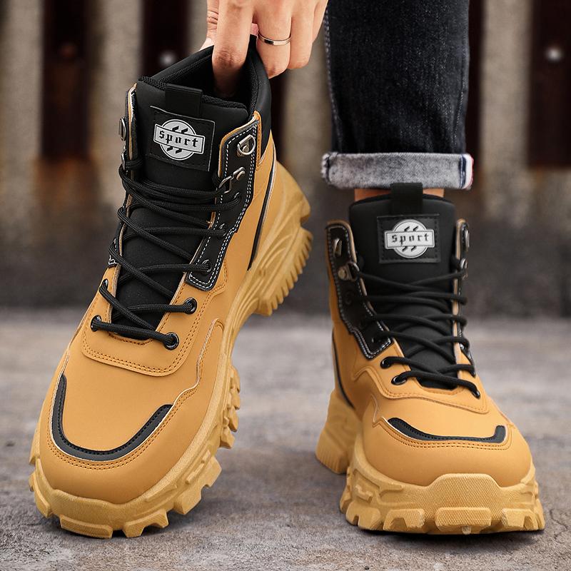 High Quanlity Leather Men Ankle Boots Winter Outdoor Casual Shoes No-slip High Top Work Boots Breathable Walking Hiking Shoes