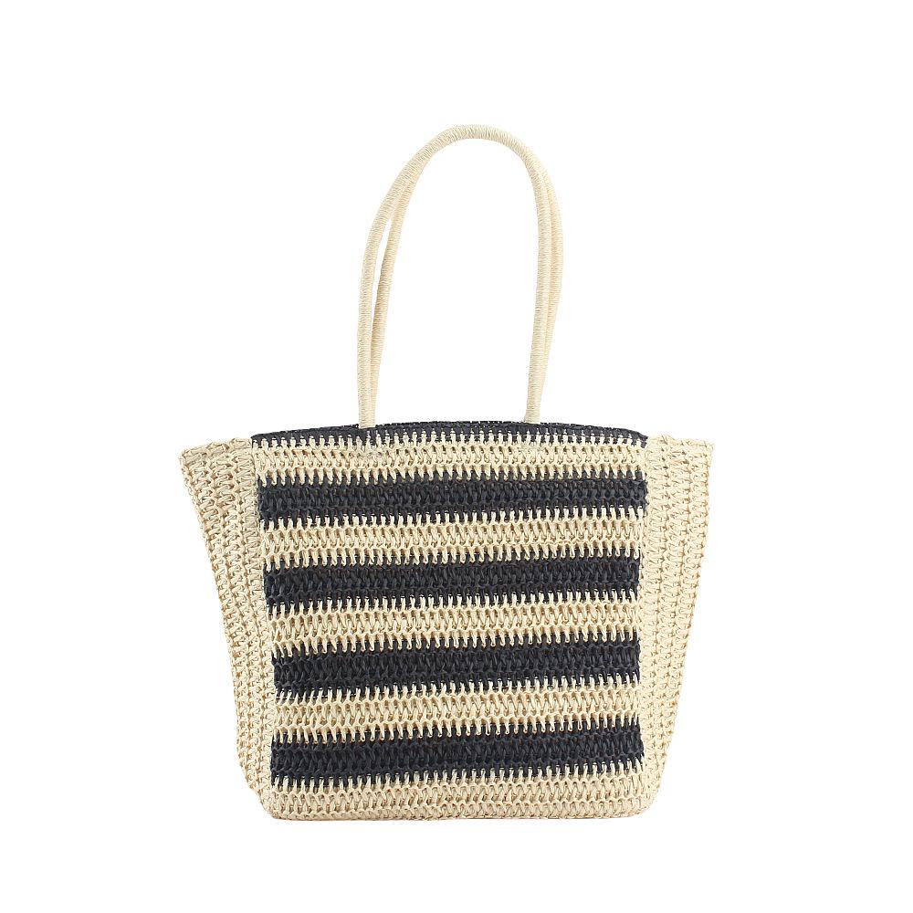 

2025 Trendy Colorful Striped Woven Autumn Shoulder Bag for Women чёрный
