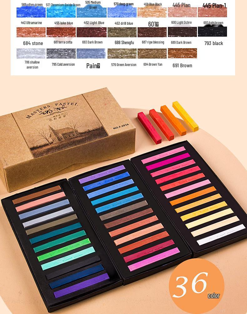 Mali Brand Pastel Chalk Set - 36 Colors Chalk Powder with Brushes for Beginners
