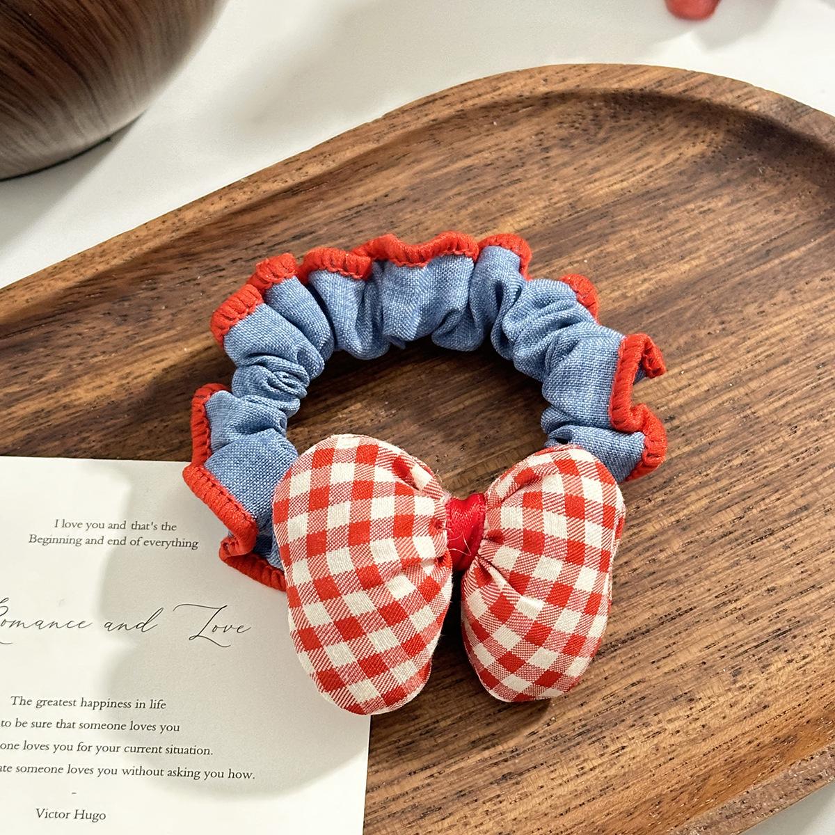 

Fashionable Fabric Flower Braided Ruffled Flower Elastic Hair Tie Simple Hair Ring Versatile Hair Accessory Checkered pattern 2pcs