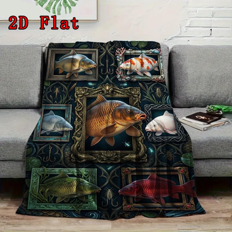 Fish Fantasia 2D Flat Pattern Flannel Blanket, High quality All Seasons, Home Decor, Warmth and Comfort, Perfect for Christmas Gifts.